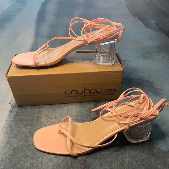 Strappy Clear Low Block Heels - Picture 5 of 7